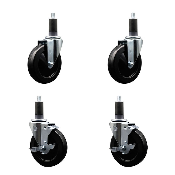 Service Caster 5'' Hard Rubber Wheel Swivel 1-1/4'' Expand Stem Caster Set 2 Brakes, 4PK SCC-EX20S514-HRS-2-TLB-2-114 - main